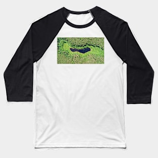 Aerial view of lake hidden in pine forest Baseball T-Shirt